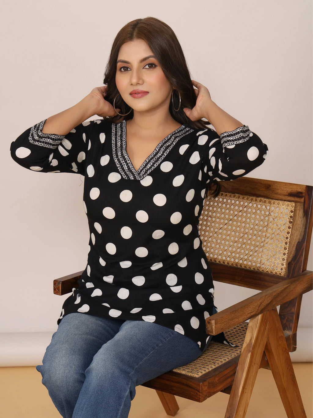 Sanganeri Black & White Polka Dot Cotton Top