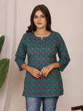 Sanganeri Teal & Red Rose Buti Print Top