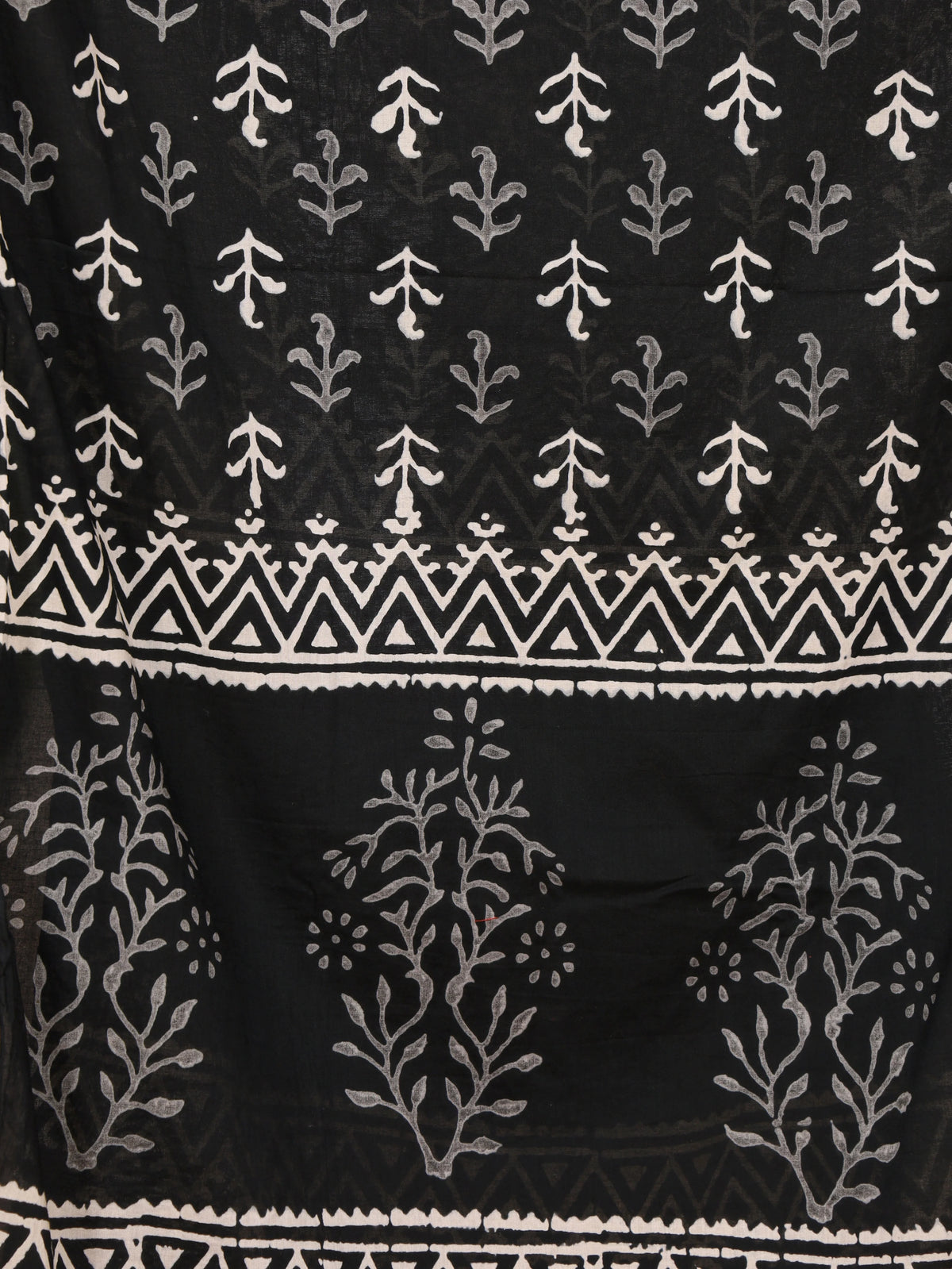 Black & White Handblock Discharge Print Pure Cotton Stole with Floral Boota Design