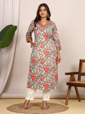 Sanganeri Floral Print Light Blue Cotton Kurti